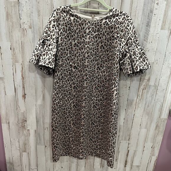 Banana Republic Leopard Animal Print Flutter Sleeve Sheath Dress Womens Size 6 - Picture 2 of 9